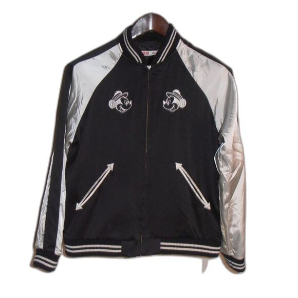 Uniqlo x Disney Mickey Mouse World Tour Bomber Jacket Size Small Silver Black - Picture 1 of 4